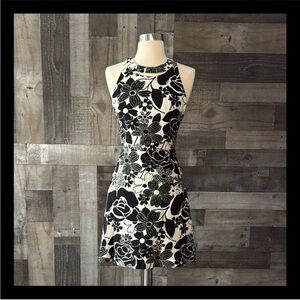 ZARA backless halter dress XSmall cream black floral dark feminine whimsigoth